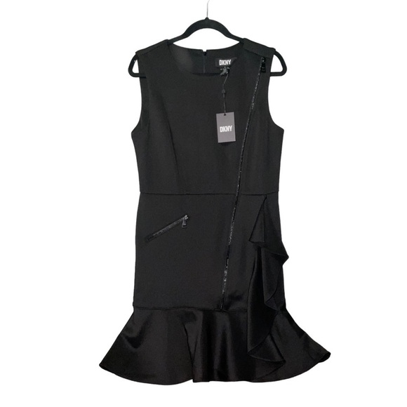 DKNY Women's Sleeveless Zippered-Front Ruffled-Skirt Dress Size 12 Black NWT - Picture 9 of 9